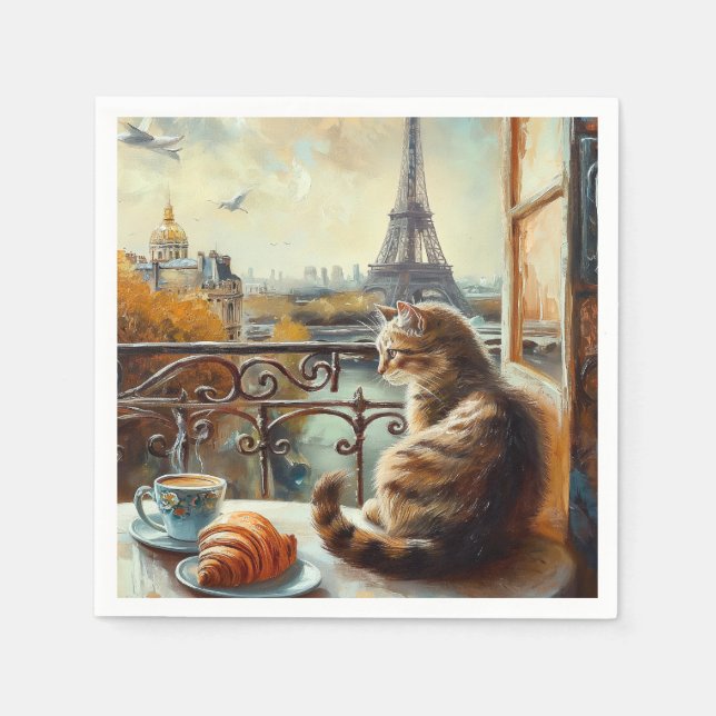 En morgon i Paris | Ginger Cat på ett kafé Pappersservett (Framsidan)
