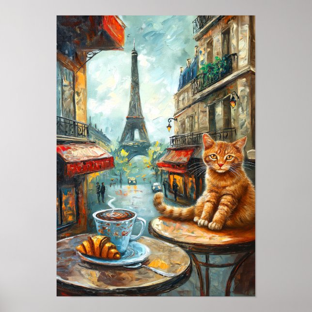 En morgon i Paris | Ginger Cat på ett kafé Poster (Framsidan)