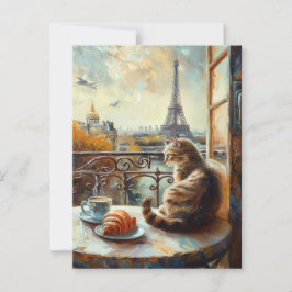 En morgon i Paris | Ginger Cat på ett kafé Vykort