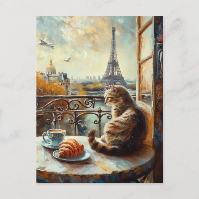 En morgon i Paris | Ginger Cat på ett kafé Vykort (Framsida)