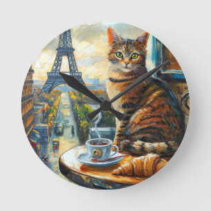 En morgon i Paris Tabbykatt på kafé Rund Klocka
