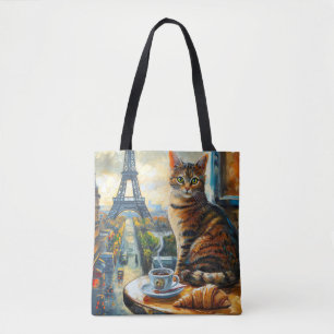 En morgon i Paris Tabbykatt på kafé Tygkasse