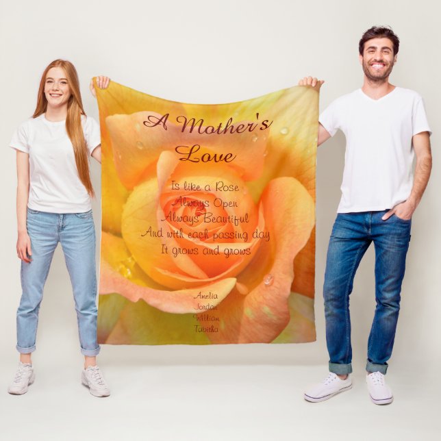 En mors kärlek är som en ros gul orange fleecefilt (På plats)
