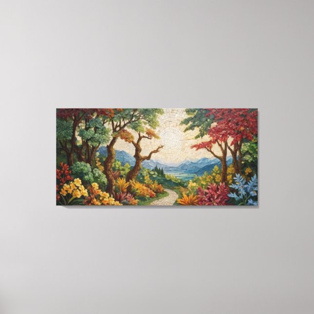 en mosaik av väg med träd och blommor canvastryck (Framsida)