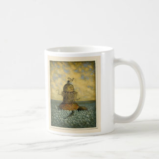 En mugg med en enfaldig kosmologi på den