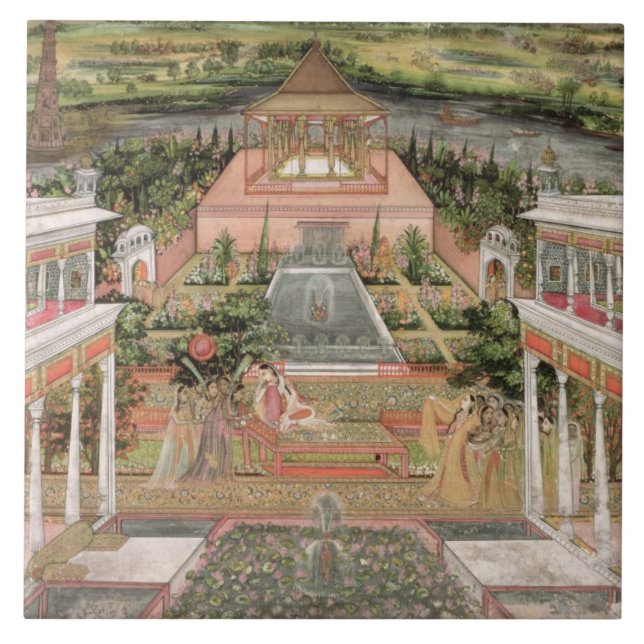 En Mughal Princess i henne som är trädgårds- Kakelplatta (Framsidan)
