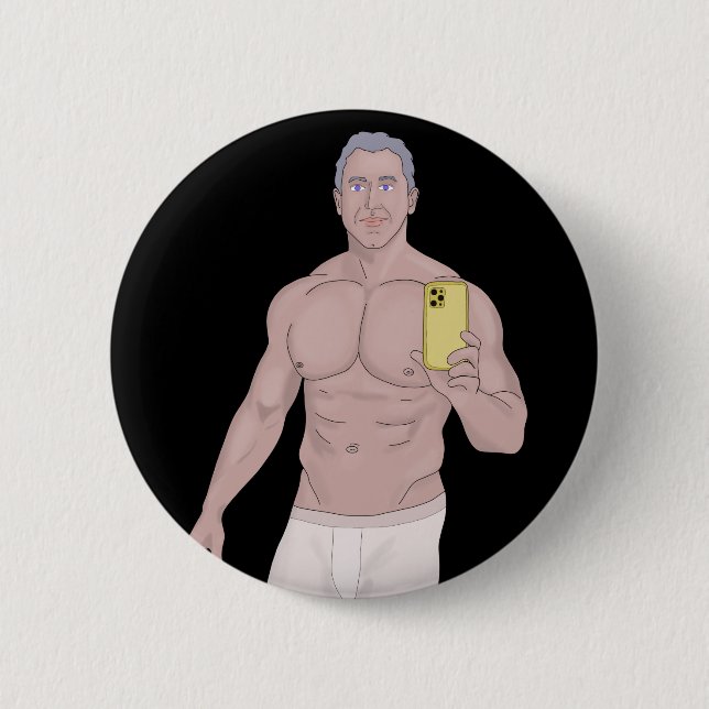 En muskulär grått-ledad man som tar selfie knapp (Framsida)
