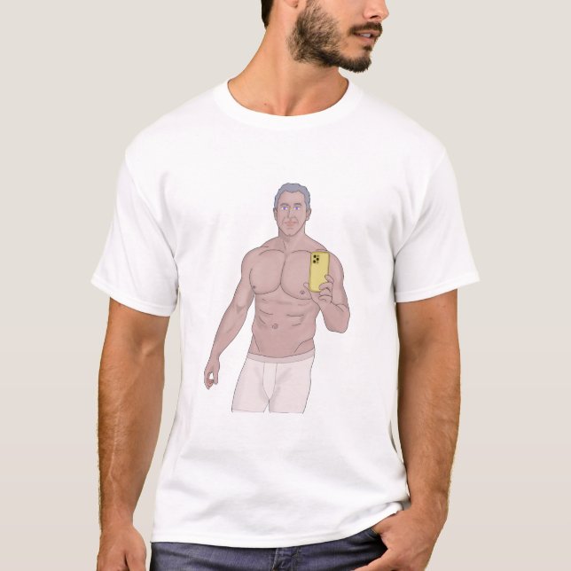 En muskulär grått-ledad man som tar selfie t shirt (Framsida)