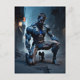 En muskulös man med ett knä på marken verkar vykort