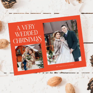 En Mycket Gift Jul Nygift Foto Röd Julkort
