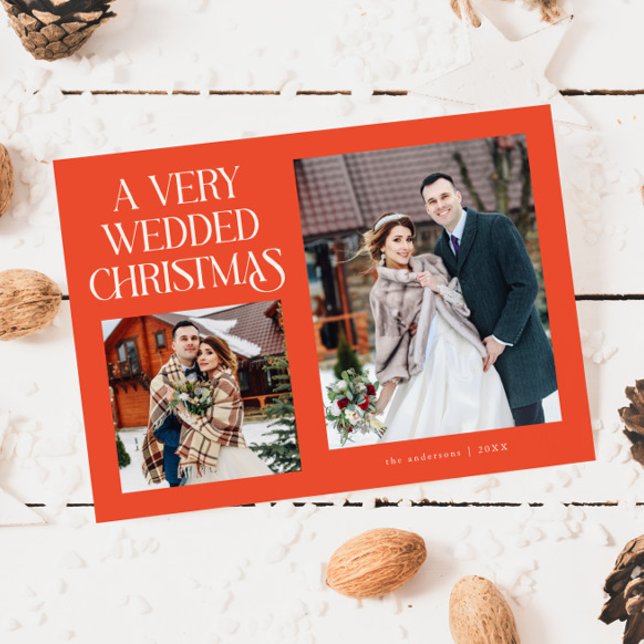 En Mycket Gift Jul Nygift Foto Röd Julkort (Skapare uppladdad)