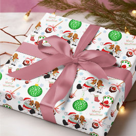En mycket glad Cavalier King Charles julpresentwra Presentpapper