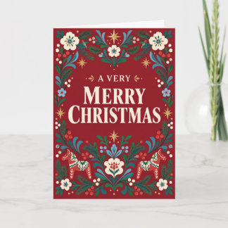 En mycket glad jul skandinavisk folkkonst kort