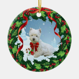 En mycket glad Westie julprydnad Julgransprydnad Keramik