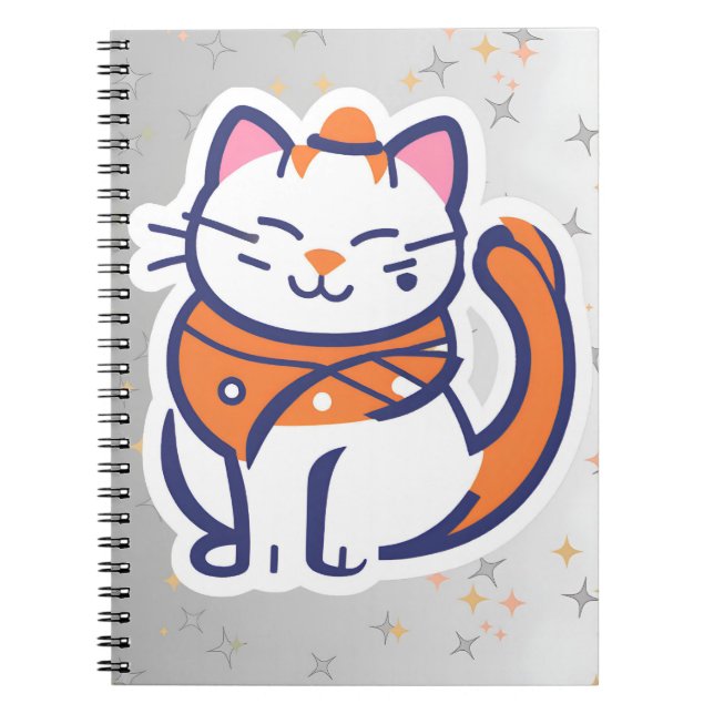 En mycket lycklig vit och rosa tuxedo cat Spiral P Anteckningsbok (Framsidan)