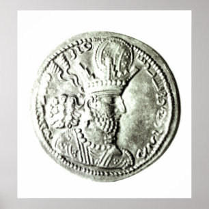 En mynta som visar, profilerar av Shapur II, Poster