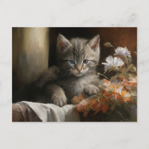 En mysig hörnfläckig kattunge vykort
