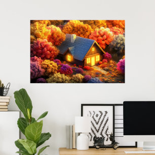 En mysig stuga i hjärtat av en skog poster