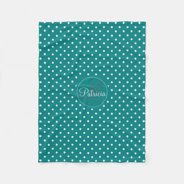 En Mysigt nödvändighet: Teal & White Polka dots Mo Fleecefilt (Framsidan)