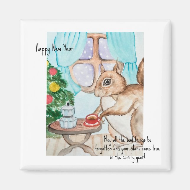 En mysigt teckning av en söt ekorre magnet (Framsidan)