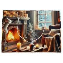 En mysigt vinterscen vid varma kaminen