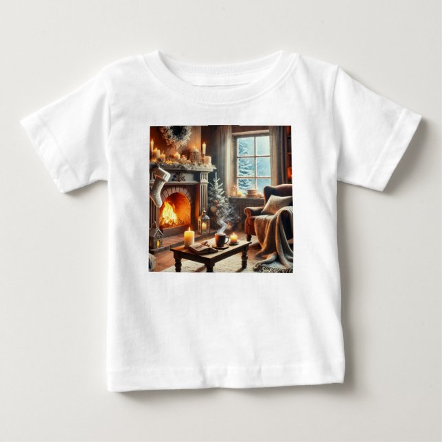 En mysigt vinterscen vid varma kaminen t shirt (Framsida)