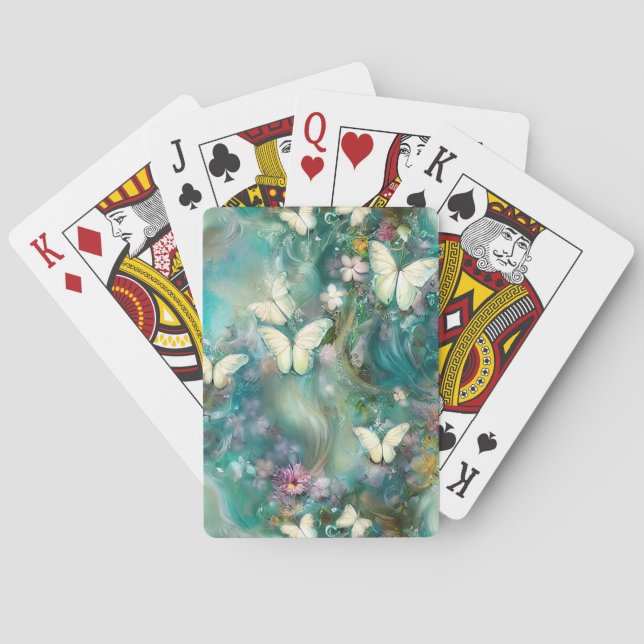 En Mystisk Fjärilsserie Design 3 Casinokort (Baksidan)