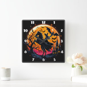 En mystisk Halloween-häst under fullt måne Fyrkantig Klocka