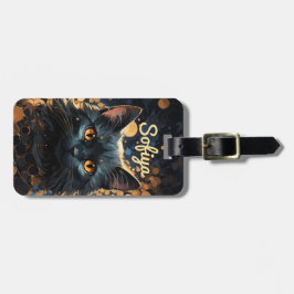 En mystisk majestät svart katt glitter namn bagagebricka