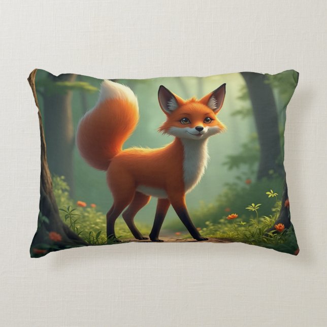 En mystisk räv som vandrar genom skogen prydnadskudde (Framsidan)