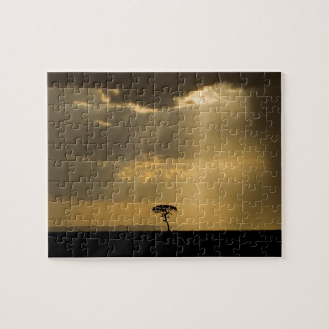 En mystisk solnedgång när man återvänder till lägr pussel (Horisontell)