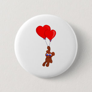 En Nalle som innehar Hjärtformade ballonger Knapp