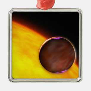 En närbild av ett extrasolar planet julgransprydnad metall
