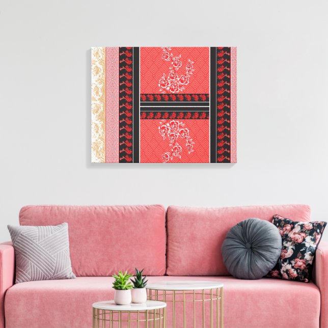 En närbild av rött och svart mönster canvastryck (Insitu (Vardagsrum))