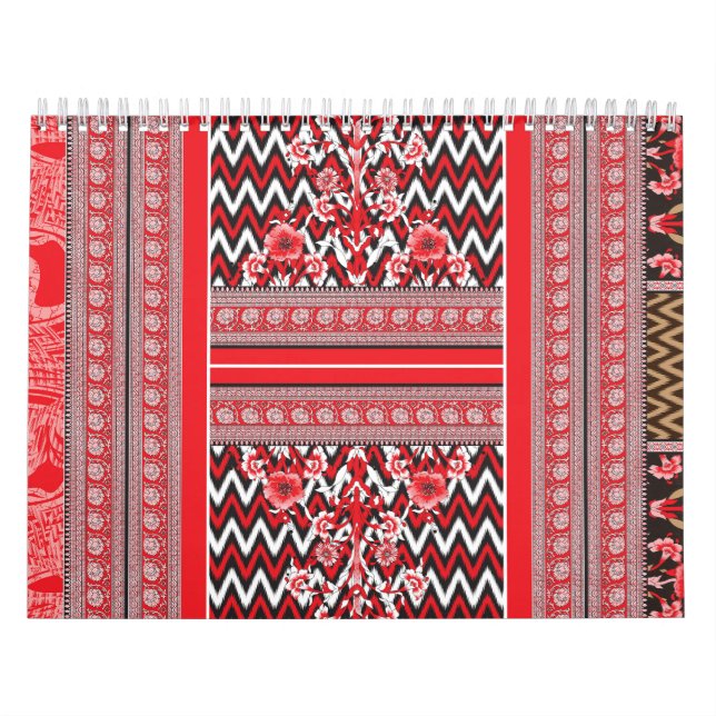 En närbild av rött och svart mönster kalender (Omslag)