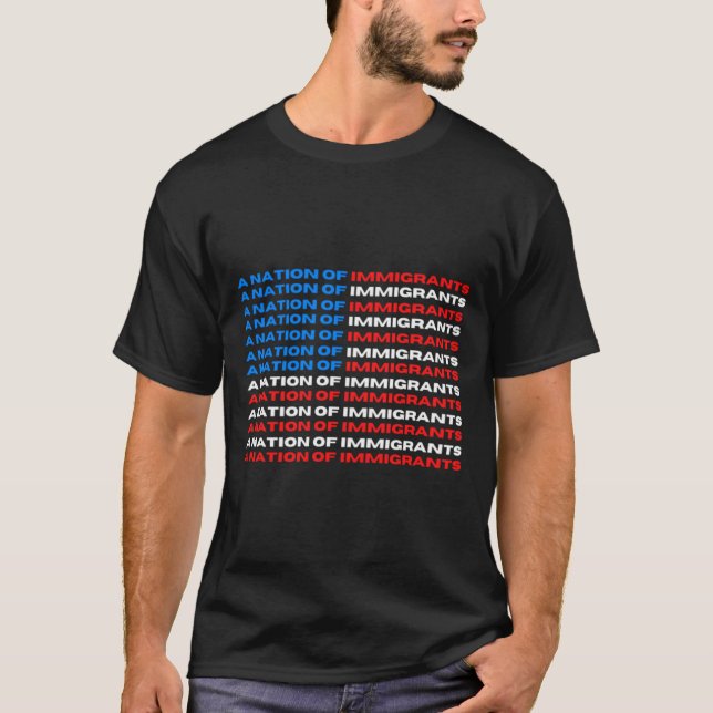 En nation av Invandrare Red, White och Blue US Fla T Shirt (Framsida)