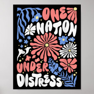 En nation under "Distress Blommigt America Flagga Poster