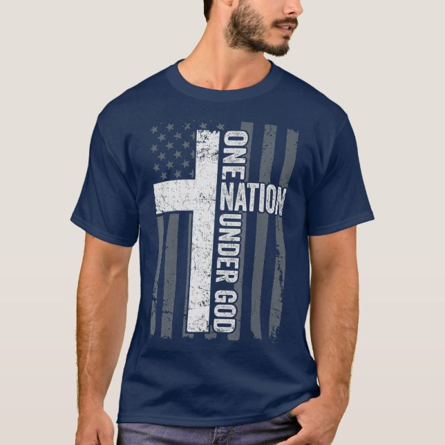 EN NATION UNDER GOD Patriotic Christian USA T Shirt (Framsida)