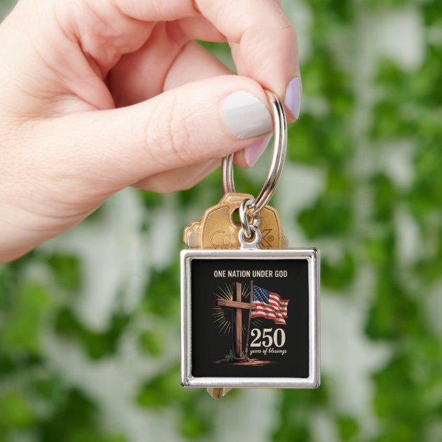 En nation under Gud 250 år Fyrkantig Silverfärgad Nyckelring (Hand)