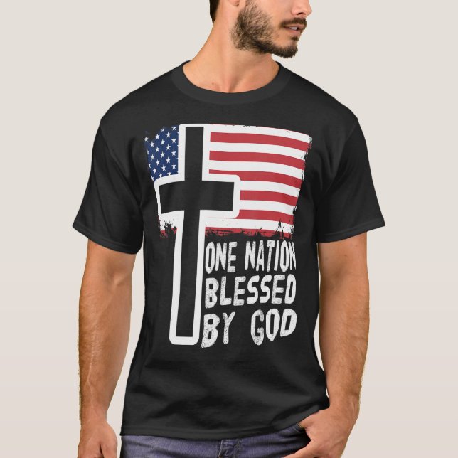 en nation under gud jesus us flagga christian mana t shirt (Framsida)