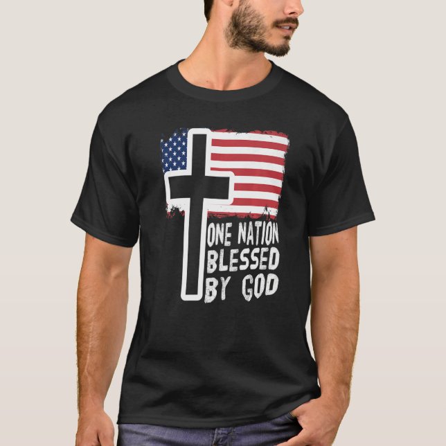 en nation under gud jesus us flagga christian mana t shirt (Framsida)