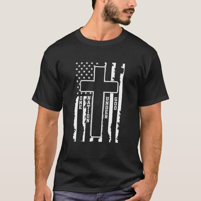 En nation under Gud Kor och amerikansk Flagga T Shirt (Framsida)