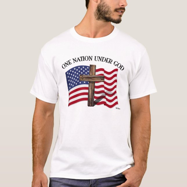 En nation under Gud med tåliga kor och USA-flagga Tee Shirt (Framsida)