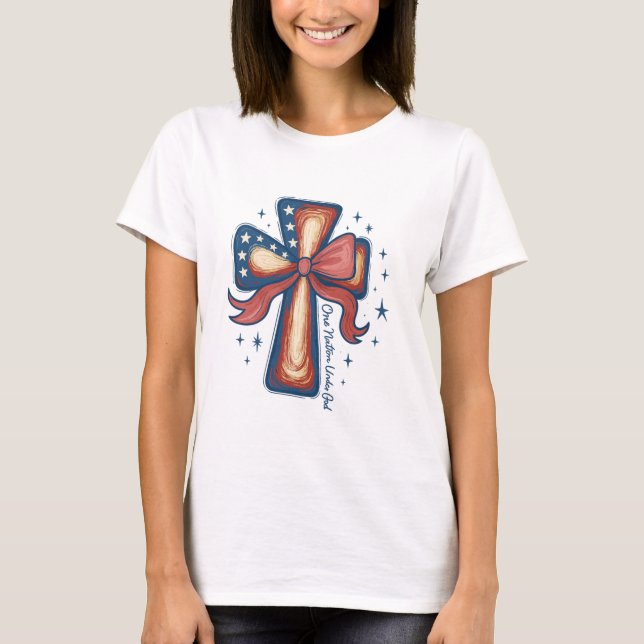 En nation under Gud - Patriotisk kristen Kor T Shirt (Framsida)
