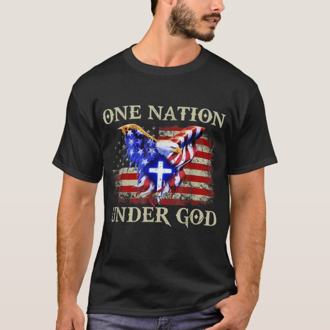 en nation under gud patriotisk usa christian t shirt (Framsida)