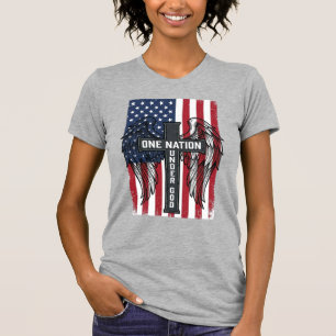 En nation under Gud Patriotiskt kors vingar skjort T Shirt