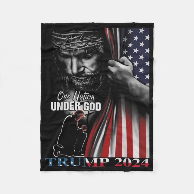 En nation under Gud Trump 2024 Guds amerikanska Fl Fleecefilt (Framsidan)