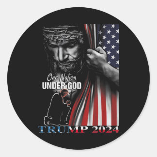 En nation under Gud Trump 2024 Guds amerikanska Fl Runt Klistermärke