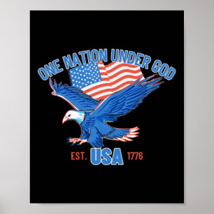 En nation under Gud Usa Flagga 4:e Juli Est 1776 Poster