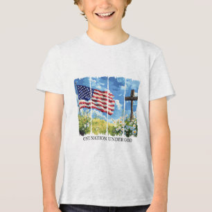En nation under Gud USA flagga Flowers Red White B T Shirt